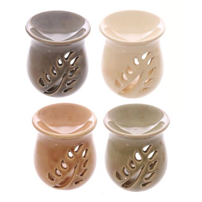 Puckator Simple Leaf Fretwork Design Crackle Glaze Ceramic Oil Burner
